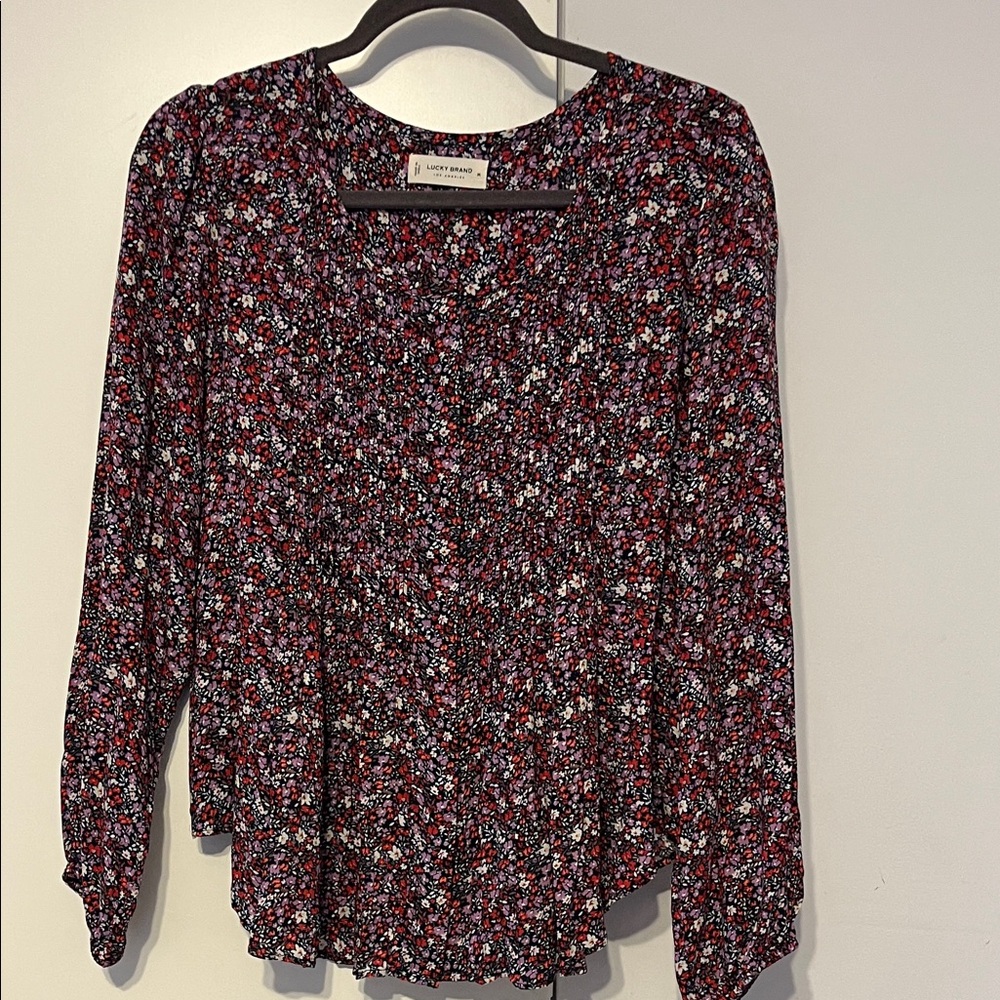 Lucky Brand Red and Black Floral Blouse